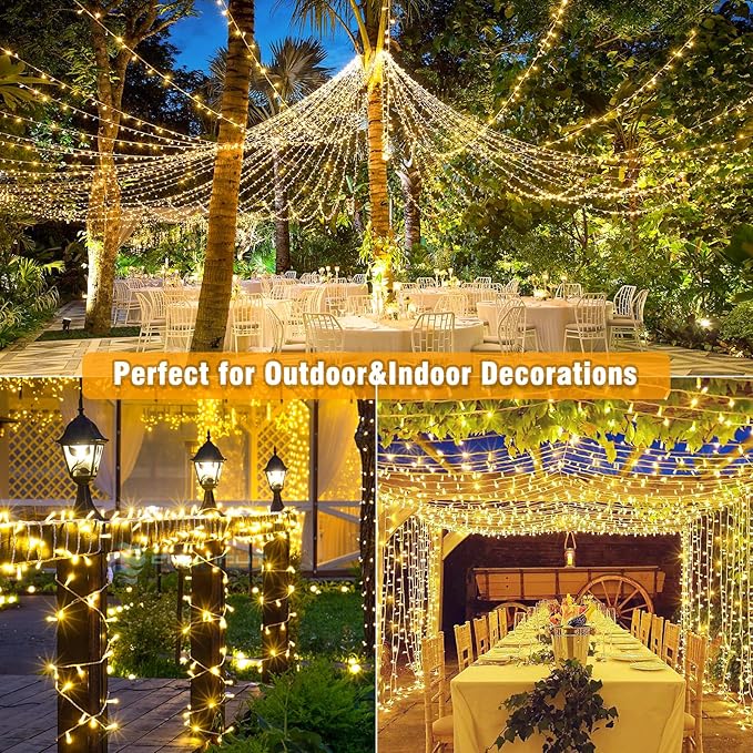 Christmas String Lights Indoor Outdoor Waterproof, Warm White String Lights Clear Wire 8 Modes, 165FT 500 LED Fairy Twinkle Lights Plug in for Bedroom Xmas Tree Holiday Party House Decorations