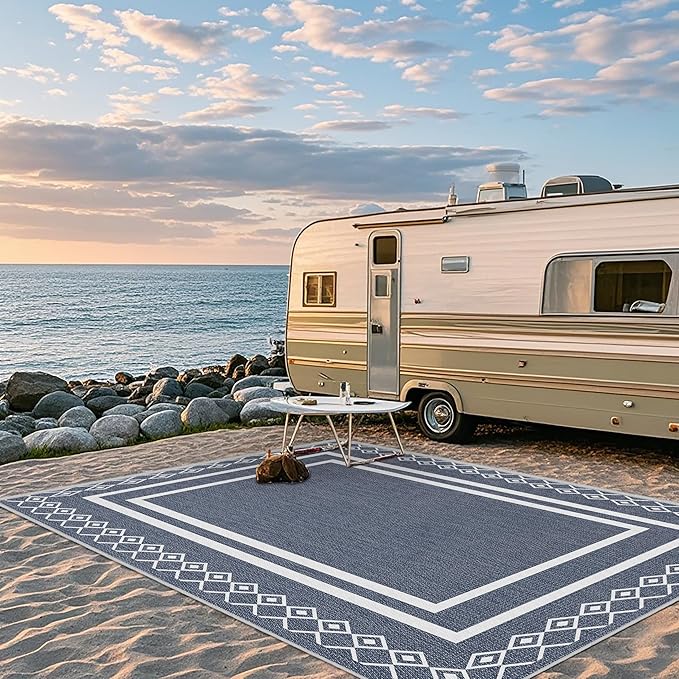 Outdoor Patio Rug, Outside Rectangular Carpet, Moroccan Geometric Rugs, Washable Large Indoor Outdoor Rug 8x10 Mats for RV, Picnic, Backyard, Deck, Balcony, Porch, Beach