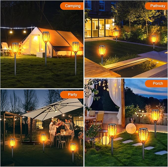 Upgraded Larger Solar Lights Outdoor Waterproof 96 LED, 43" Outdoor Lights, Solar Torch Light with Flickering Flame, Led Lights for Garden Decor, Patio, Yard, Pathway, 4Pack