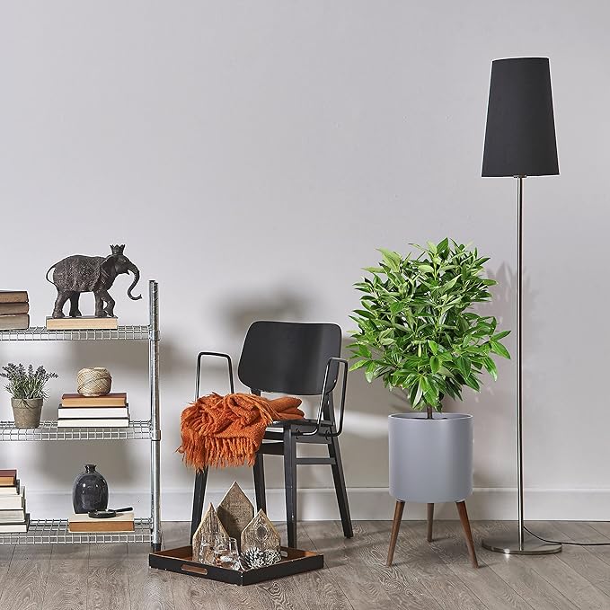 D'vine Dev 12 Inch Planter Pot with Stand, Mid-Century Tall Plant Pot with Legs for Indoor Plants, Large, Grey, 88-O-C-3