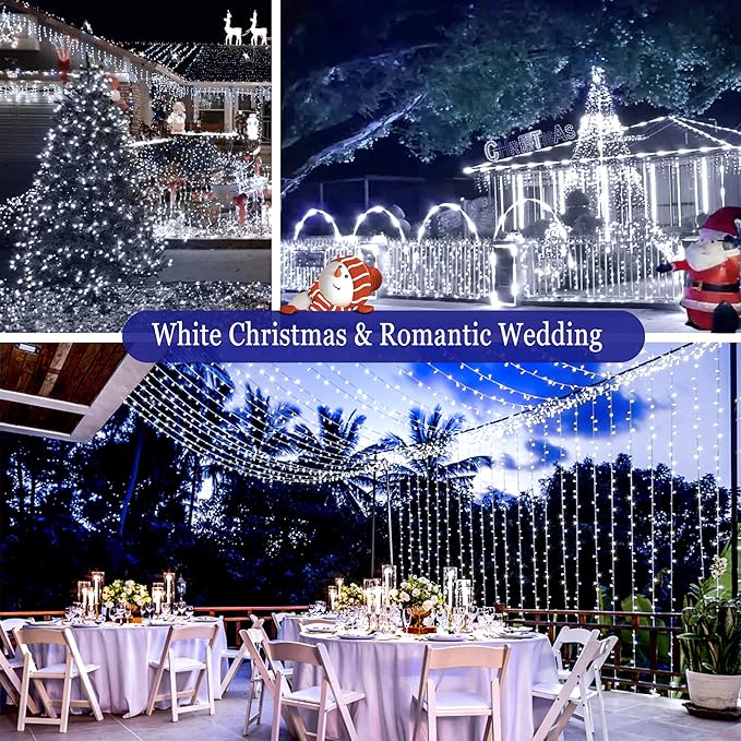 KNONEW 99ft 300 LED Christmas Lights Outdoor String Lights 8 Modes & Memory Fairy Light Plug in Waterproof LED String Lights for Xmas Yard Tree Wedding (Cool White)