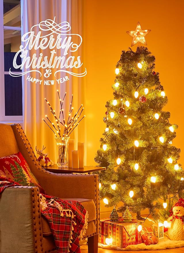 Brightown Frosted C9 LED Christmas Lights Outdoor, 32Ft Pathway Lights with 25 LED Bulbs, Warm White