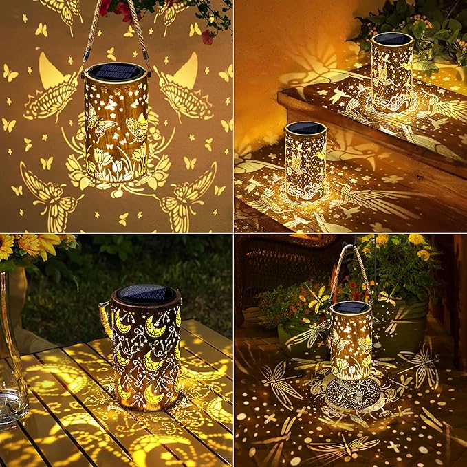 Toodour Solar Lantern Outdoor, Hummingbird Gifts for Women Mom Grandma Hanging Solar Outdoor Lights Waterproof, Hollow Out Retro Metal Hummingbird Lights for Patio, Balcony, Walkway, Yard Decorations