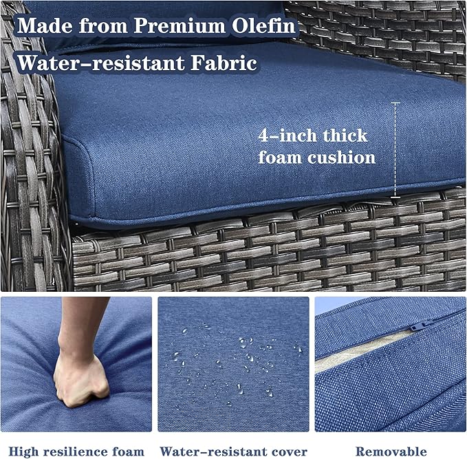 Outdoor Swivel Rcoker Patio Chairs - Outdoor Swivel Patio Chairs Set of 2 Wicker Chair Patio Furniture Sets with Covered Cushion for Porch Deck Balcony Garden, Blue