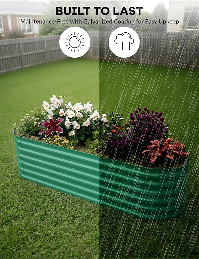 2 Pcs Raised Garden Beds Outdoor 8x2x1.5ft - Galvanized Steel Planter Box for Vegetables, Flowers, Rust-Resistant Garden Box, Easy Assembly Raised Beds, Durable Planters for Outdoor Plants, Green