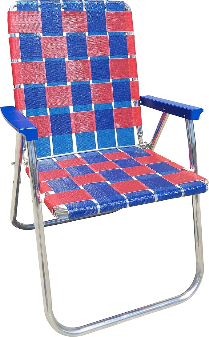 Lawn Chair USA Folding Aluminum Outdoor Patio Lawn Chair | Heavy-Duty Webbed Chairs for Camping, Sports, Beach, Yard & Tailgating | Lightweight Portable | Classic - Blue/Red