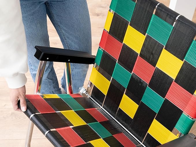 Lawn Chair USA Folding Aluminum Outdoor Patio Lawn Chair | Heavy-Duty Webbed Chairs for Camping, Sports, Beach, Yard & Tailgating | Lightweight Portable | High Back Beach Chair - Rasta Flag