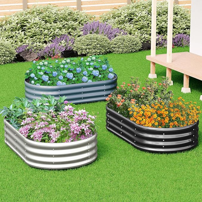 zizin 2 Pack Galvanized Raised Garden Bed Metal Oval Raised Garden Beds Outdoor Planter Box for Vegetables (6x3x1FT, Silver)