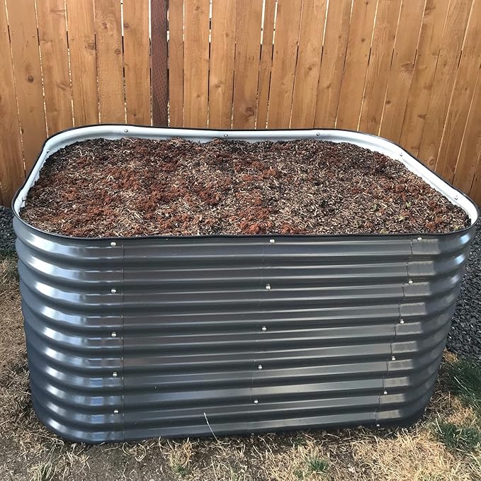 Vego garden 32" Extra Tall Raised Garden Bed Kits, 6 in 1 Modular Raised Planter Box for Vegetables Flowers Fruits Oval Metal Raised Garden Bed- Modern Gray