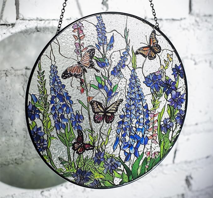 7.8'' Lavender Monarch Butterfly Suncatcher Stained Glass - Monarch Lavender Originally Designed Butterfly Suncatchers for Sun Catchers Indoor Window | Beautiful Gifts for Butterfly Lovers