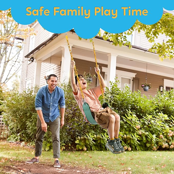 TURFEE 2 Pack Green Swing Seats Heavy Duty with 66" Chain, Swing Set Accessories Replacement with Snap Hooks for Kids Outdoor Play Playground, Trees, Playground(Green)