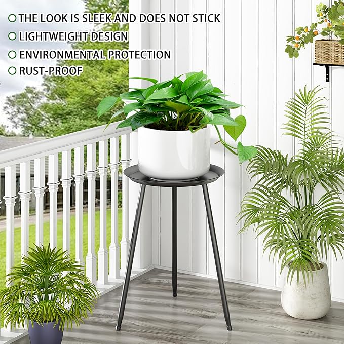 Plant Table Indoor Small,Black Metal Round Side Table.Modern Single Outdoor End Table for Small,Spaces,Patio,Office,Living Room, Bedroom Yard Garden Balcony Bedside