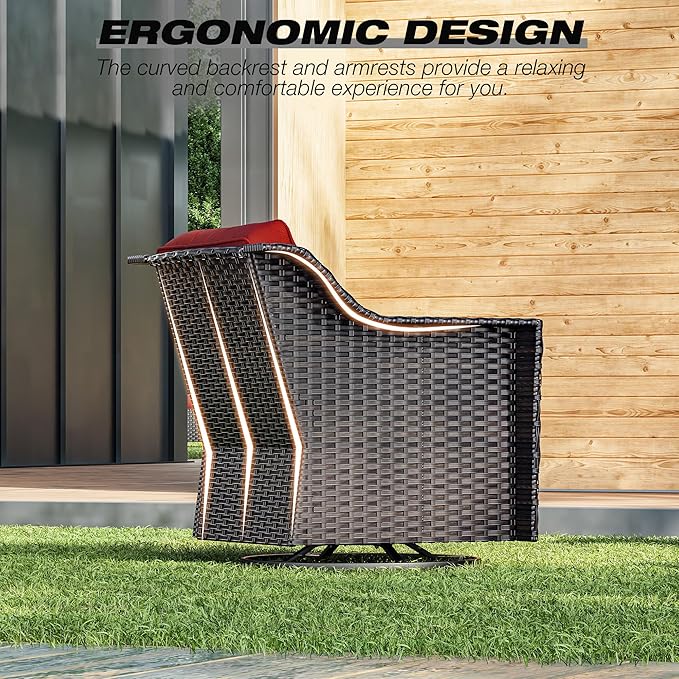 Joyside Wicker Patio Furniture Sets, 4 Pieces Upgraded Large Size Outdoor Furniture with Swivel Rocking Patio Chairs and Outdoor Ottoman, Thick Cushions, Wide Armrest