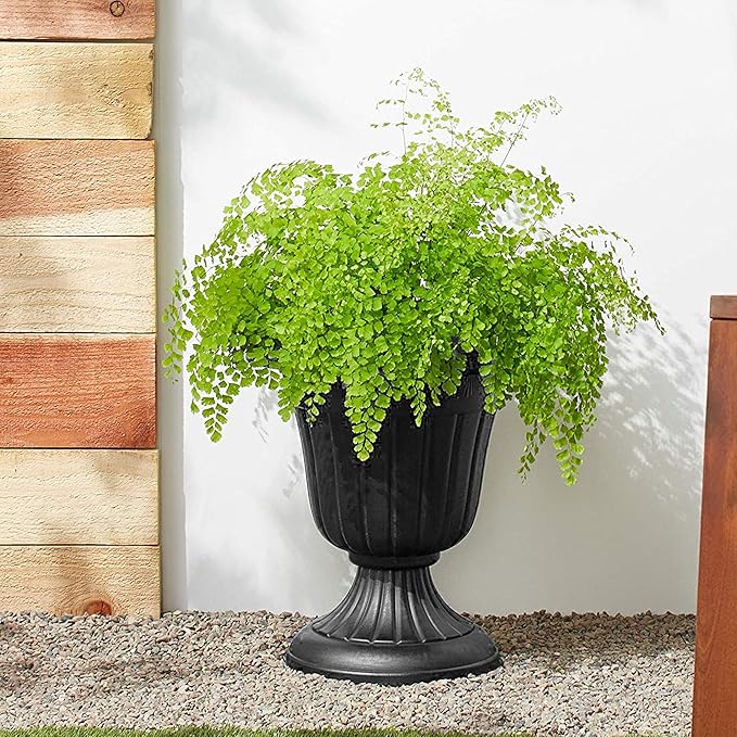 PL00BK Classic Traditional Plastic Urn Planter, Black