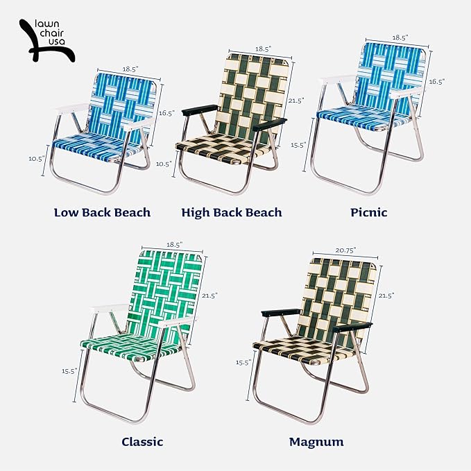 Lawn Chair USA Folding Aluminum Outdoor Patio Lawn Chair | Heavy-Duty Webbed Chairs for Camping, Sports, Beach, Yard & Tailgating | Lightweight Portable | Classic - Blue/Orange