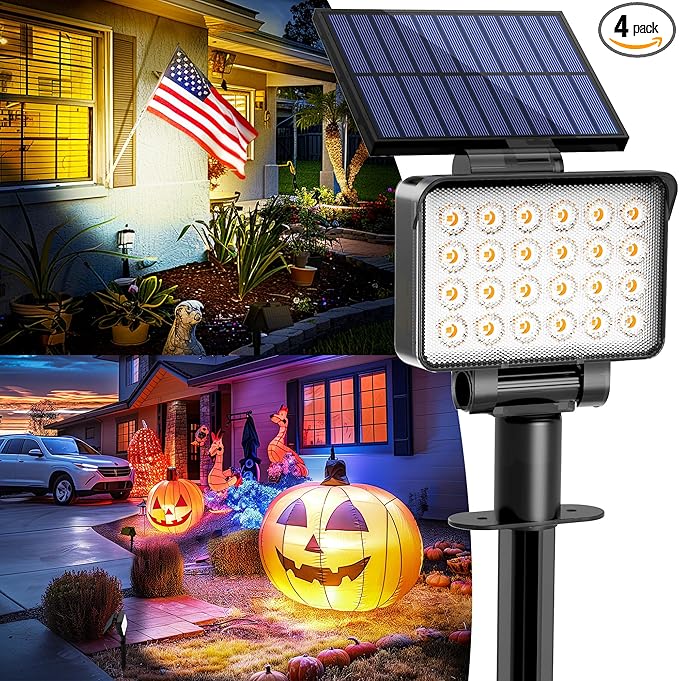 Solar Spot Lights Outdoor Waterproof for Flag, Tree, House, Garden, Yard, Landscape Spotlights for Accent Uplighting Halloween Christmas Decorations-4 Pack