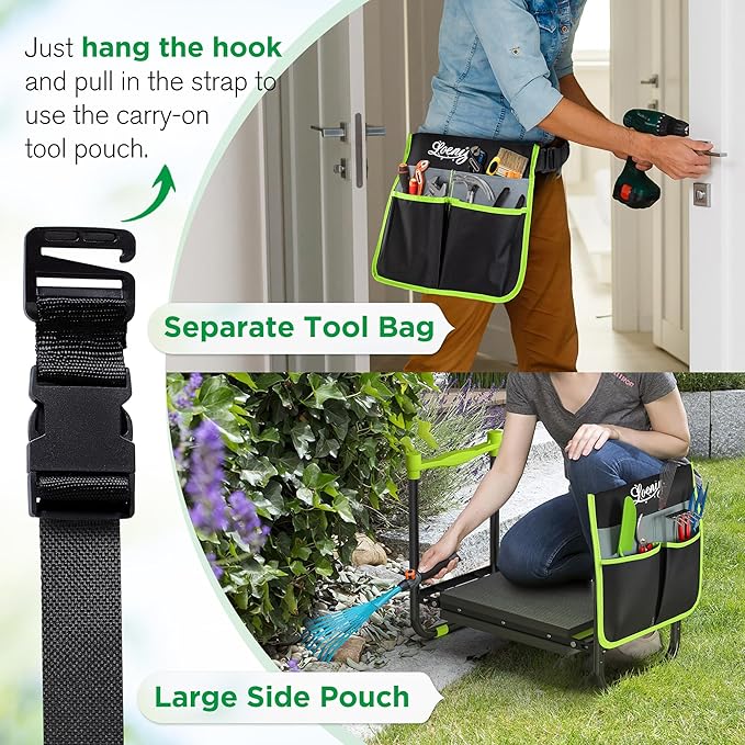 10.8” Wide Garden Kneeler and Seat, Heavy Duty Foldable Gardening Stool with Tool Belt Pouch, Portable Gardening Bench Chair for Seniors & Parents, Non-Slip & Easy Grip Design