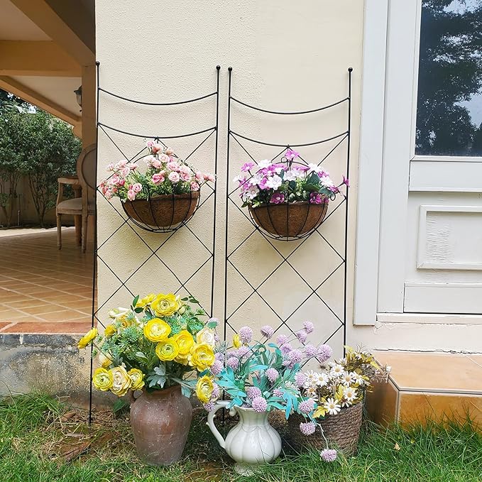 45.3" H x 15" W Metal Garden Trellis for Climbing Plants, Black Iron Trellis for Vines Plant Rose Vegetable Support,Large Decorative Outdoor Trellis,2 Pack