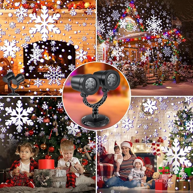 Christmas Projector Lights Outdoor - 2024 Upgraded Double Head Brighter Waterproof LED Snowflake Projector Lights for Outdoor & Indoor Parties, Garden, Patio, and Christmas Decorations