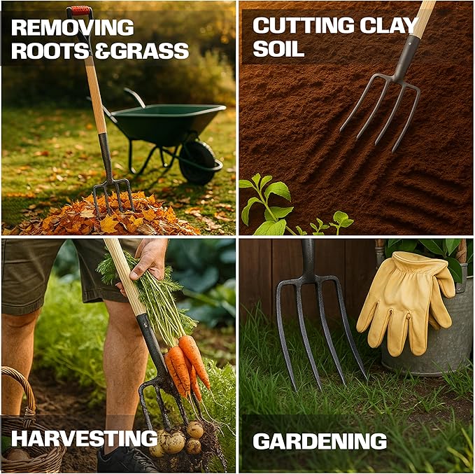 2WAYZ Pitchfork for Gardening - Heavy-Duty Broad Garden Fork - Stainless Border Digging Fork - Wood and Steel Pitch Fork- Durable, Rugged, Professional Quality Tool - 40.6 x 7.1 inch (Black and Red)