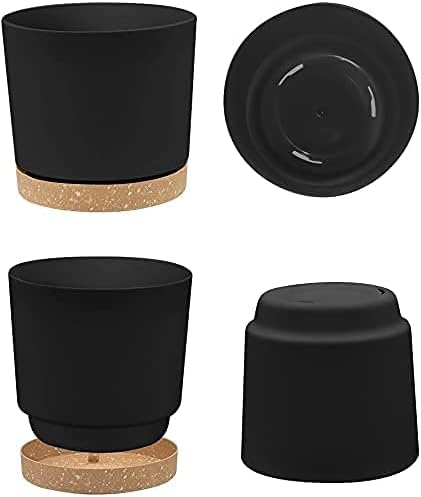 ZMTECH Plant Pots, Set of 6 6.5'' Self Watering Plastic Planter with Drainage Hole and Saucer,Modern Decorative Flower Pot for Indoor Outdoor House Plants, Succulents, Flowers - Dark Gray