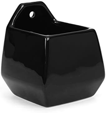 Milltown Merchants Succulent Wall Planters - Wall Vases - White Ceramic Wall Mounted Planters - Succulent Plant Pots - Hanging Vases for Living Wall (1 Pack/Contemporary/Black)