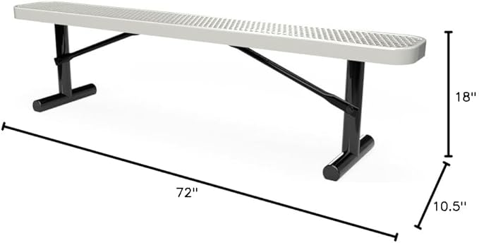 Coated Outdoor Furniture Heavy-Duty Portable Outdoor Bench Thermoplastic Coated, Expanded Metal, Commercial-Grade Seating, Made in America (Portable Without Back, 6 Ft, Grey)