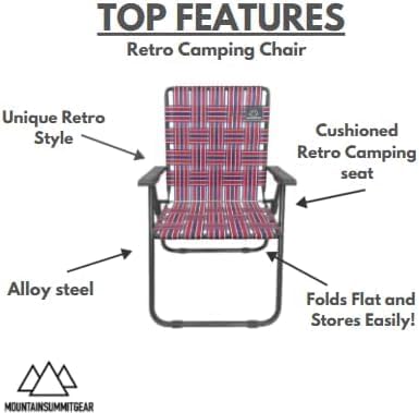 Retro Webbed Camping Chair - Lightweight, Foldable, Durable Steel Frame, 300lb Capacity, Vintage Red/Blue Stripes by Caddis Sports (4)