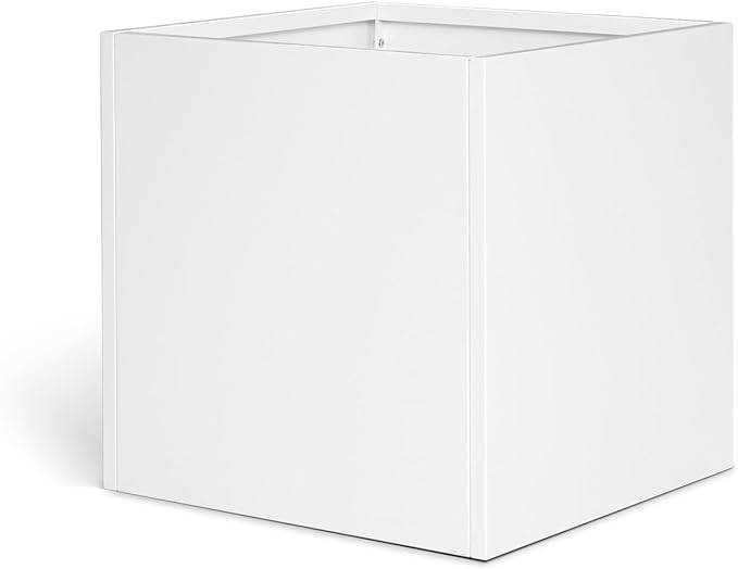 White Steel Planter Square Outdoor Planters Galvanized Steel Planter Box Indoor Metal Large Planters Cube Heavy Duty Flower Pot 16 Inch Modern Commercial Residential for Trees Patio Deck Yard Garden