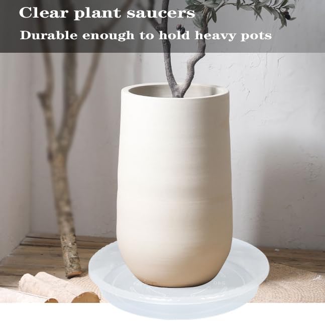 Plant Saucer 4 Pack of 16 inch, Clear Plastic Flower Plant Pot Saucer, Heavy Duty Plant Drip Trays Saucers for Indoor, Plant Water Tray for Planters