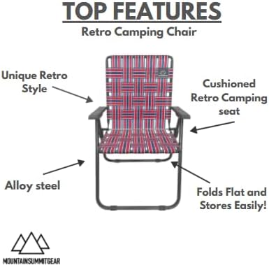 Retro Webbed Camping Chair - Lightweight, Foldable, Durable Steel Frame, 300lb Capacity, Vintage Red/Blue Stripes by Caddis Sports (2)