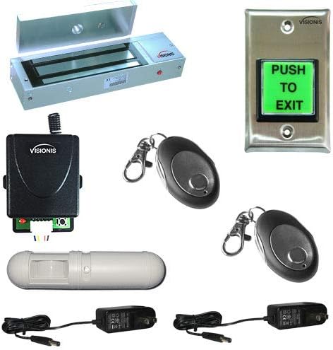 Visionis FPC-5356 One Door Access Control Outswinging Door 1200lbs Electromagnetic Lock kit with Wireless Receiver Remote and PIR Kit
