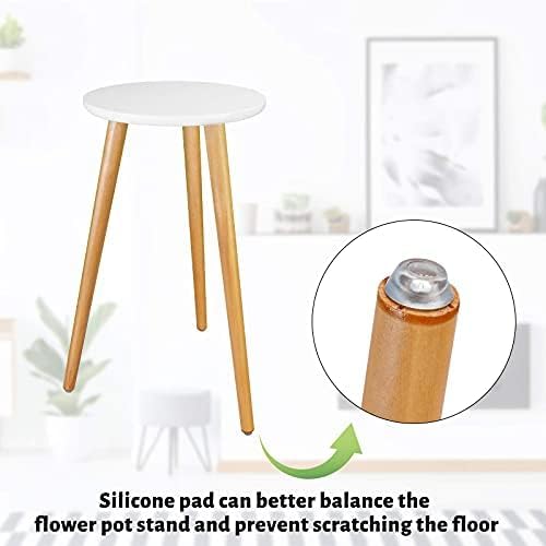 Uneedem Indoor Plant Stand Wood Mid Century Plant Stand for Indoor Plants, Modern Plant Table,Tall Plant Holder for Flower Pots, Small Round Side Table, End Table (A3-White,High: 20.5")