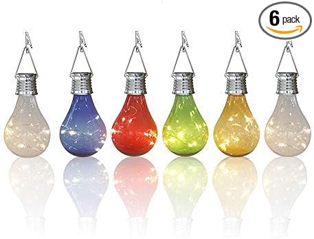 pearlstar Solar Light Bulbs Outdoor Waterproof Garden Camping Hanging LED Light Lamp Bulb Globe Hanging Lights for Home Yard Christmas Party Holiday Decorations (6 Pack-Solar Light Bulbs)
