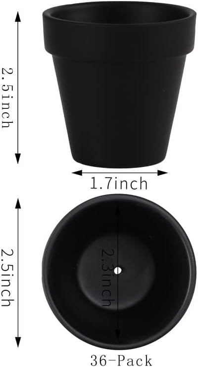 Yishang 36 pcs Small Mini Black Clay Pots, 2.5'' Terracotta Pot Clay Ceramic Pottery Planter,Cactus Flower Terra Cotta Pots,Succulents Nursery Pots,with Drainage Hole,Great for Crafts,Wedding Favor