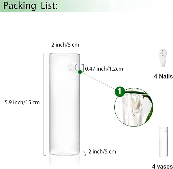 Ivolador Wall Plant Propagation Station Hanging Glass Planter Vase Terrarium Container Cylinder Shape Perfect for Propagating Hydroponic Plants Home Office Garden Decor Wedding-4PCS