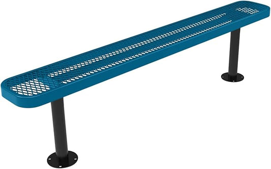 Coated Outdoor Furniture Heavy-Duty Outdoor Bench Thermoplastic Coated, Expanded Metal, Commercial-Grade Seating, Made in America (Surface Without Back, 6 Ft, Light Blue)