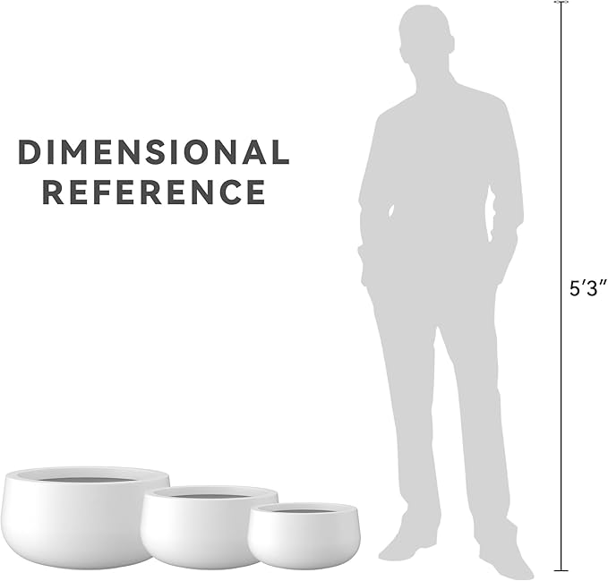 Kante 19.6",15.7",11.8" Dia Round Concrete Planters Set of 3, Outdoor Indoor Garden Plant Pots with Drainage Hole and Rubber Plug, Modern Curvaceous Design, Pure White