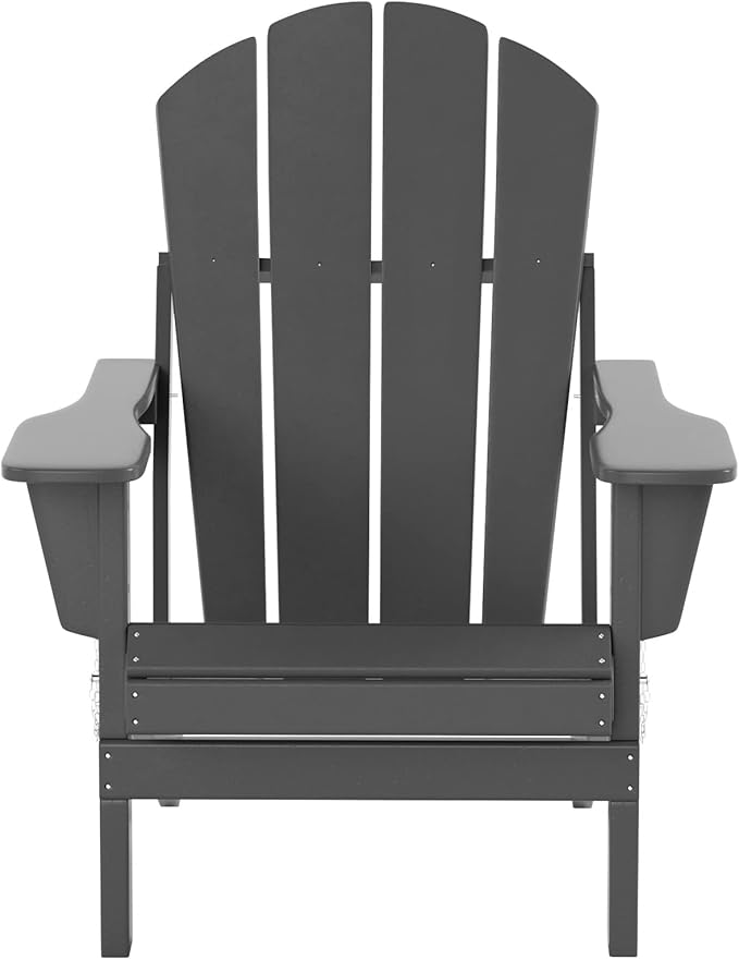 WO Home Furniture Adirondack Chair Table Set of 2 PCS Outdoor Folding Chair w Side Table Weather/UV Resistant for Lawn, Garden, Bon Fire, Balcony (Grey)