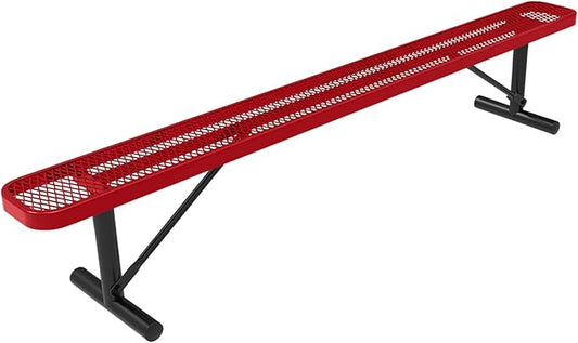 Heavy-Duty Portable Outdoor Bench Thermoplastic Coated, Expanded Metal, Commercial-Grade Seating, Made in America (Portable Without Back, 8 Ft, Textured Red)