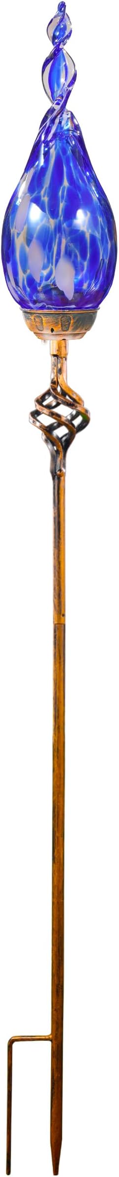 Solar Garden Lights, Decorative LED Flame Garden Stakes, Hand Blown Glass and Outdoor Waterproof Glass Stakes (Dark Blue)