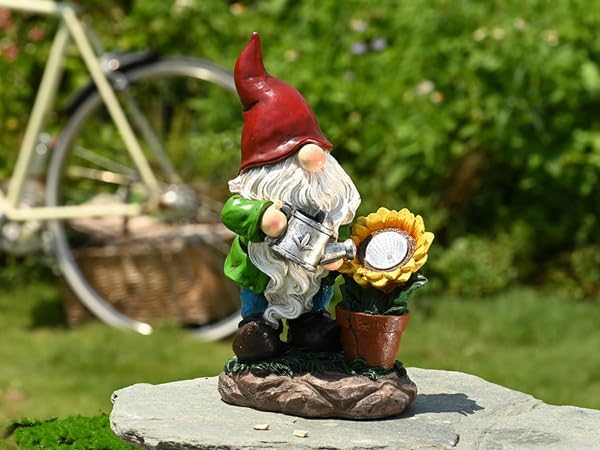TERESA'S COLLECTIONS Sunflower Garden Gnomes Decorations for Yard with Solar Lights, Cute Resin Garden Sculptures & Statues for Outdoor Patio Lawn Ornaments,Ideal Gifts for Mom Women and Man, 11.4"