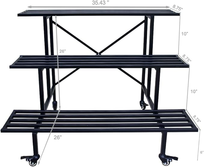 Zhongma Moving Garden Cart 3 Tier Sturdy Metal Plant Stand Heavy Duty Plant holder Garden Plant Shelf with Wheels