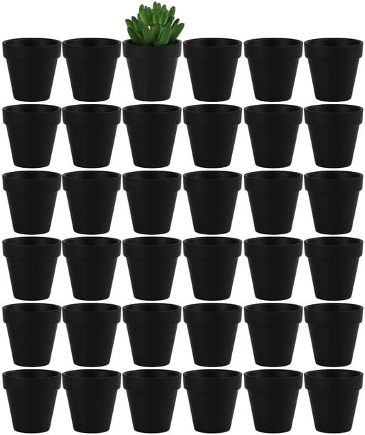 Yishang 36 pcs Small Mini Black Clay Pots, 2.5'' Terracotta Pot Clay Ceramic Pottery Planter,Cactus Flower Terra Cotta Pots,Succulents Nursery Pots,with Drainage Hole,Great for Crafts,Wedding Favor