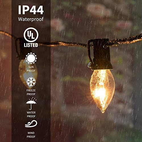 C9 Christmas String Lights Outdoor 100ft Vintage Christmas Tree Lights for Indoor Outdoor Roofline Patio Room Holiday Party Backyard Xmas Decoration, Black Wire, 100+4 Bulbs, Not Connectable