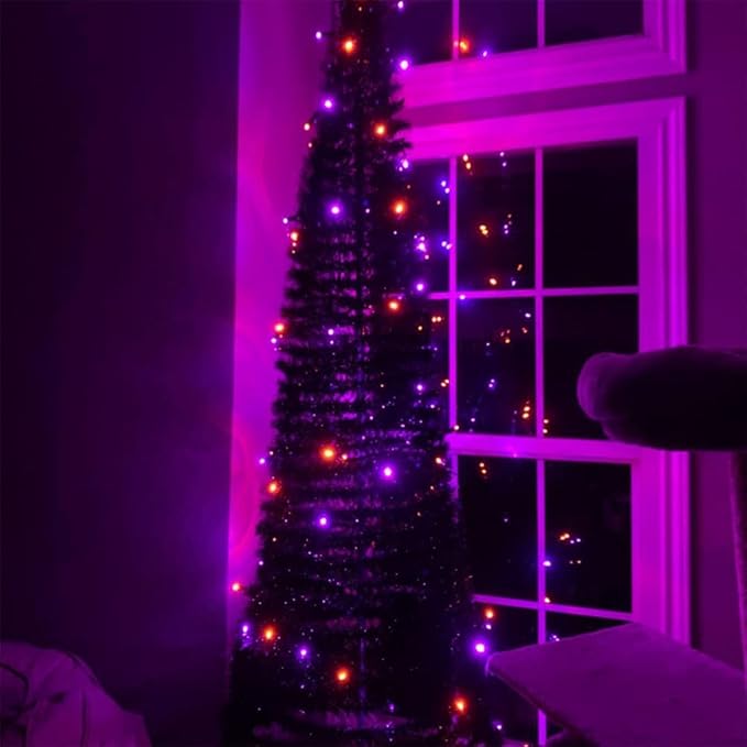 TW SHINE Purple and Orange Halloween Lights, 2 Pack 20FT 100 Count Incandescent Mini String Lights, Waterproof Halloween Decorations for Outdoor Indoor Patio Home Party Garden Yard Decor