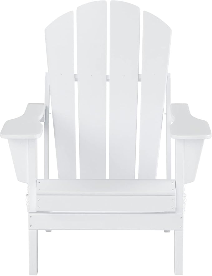 WO Home Furniture Adirondack Chairs Table Set of 3 PCS Outdoor Folding Chairs Coffee Table Weather/UV Resistant for Lawn, Garden, Bon Fire, Balcony (White)