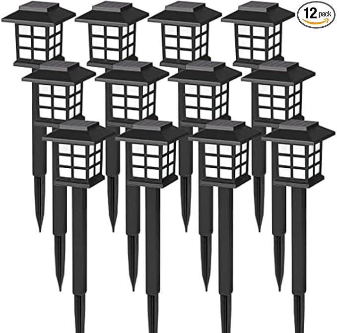 Solar Garden Outdoor Lights 12 Pack,Outdoor Landscape Lights Solar Waterproof Garden LED Lights for Pathway Patio Driveway Walkway Porch, Auto On/Off (White Light)