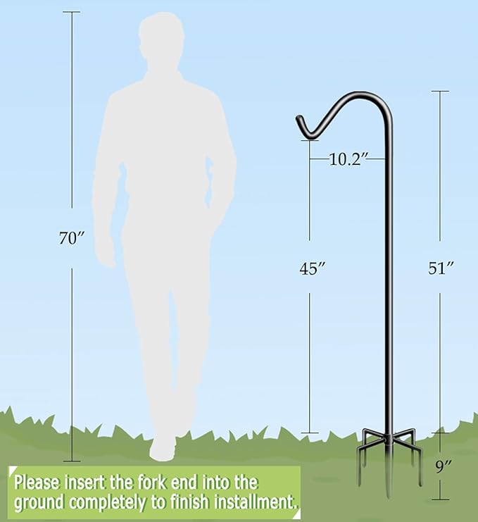 Garbuildman 60 Inch Tall Shepherd Hooks with 5-Forked Base, Adjustable Heavy Duty Bird Feeder Pole Stand Hanger for Outdoor, Shiny Black, 2 Pack