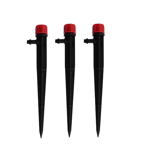 50PCS 13.2x1.5cm Plastic Irrigation Drip Heads Ground Plugged 360 Degree 8 Hole Rod Adjustable Water Flow Drip Irrigation Sprinklers for Garden Residential Watering System